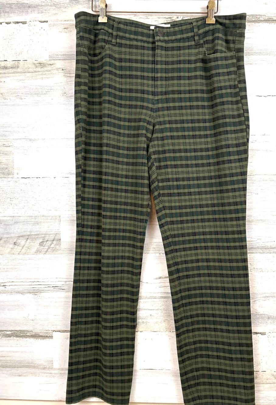 Talbots Green Plaid High Waist Straight Leg Pants Womens 16 Plus Workwear